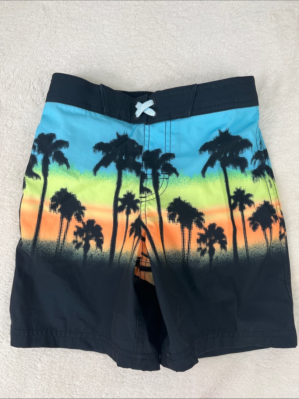 wonder nation Black Blue Green Orange Boys Swim Trunks with Palm Print